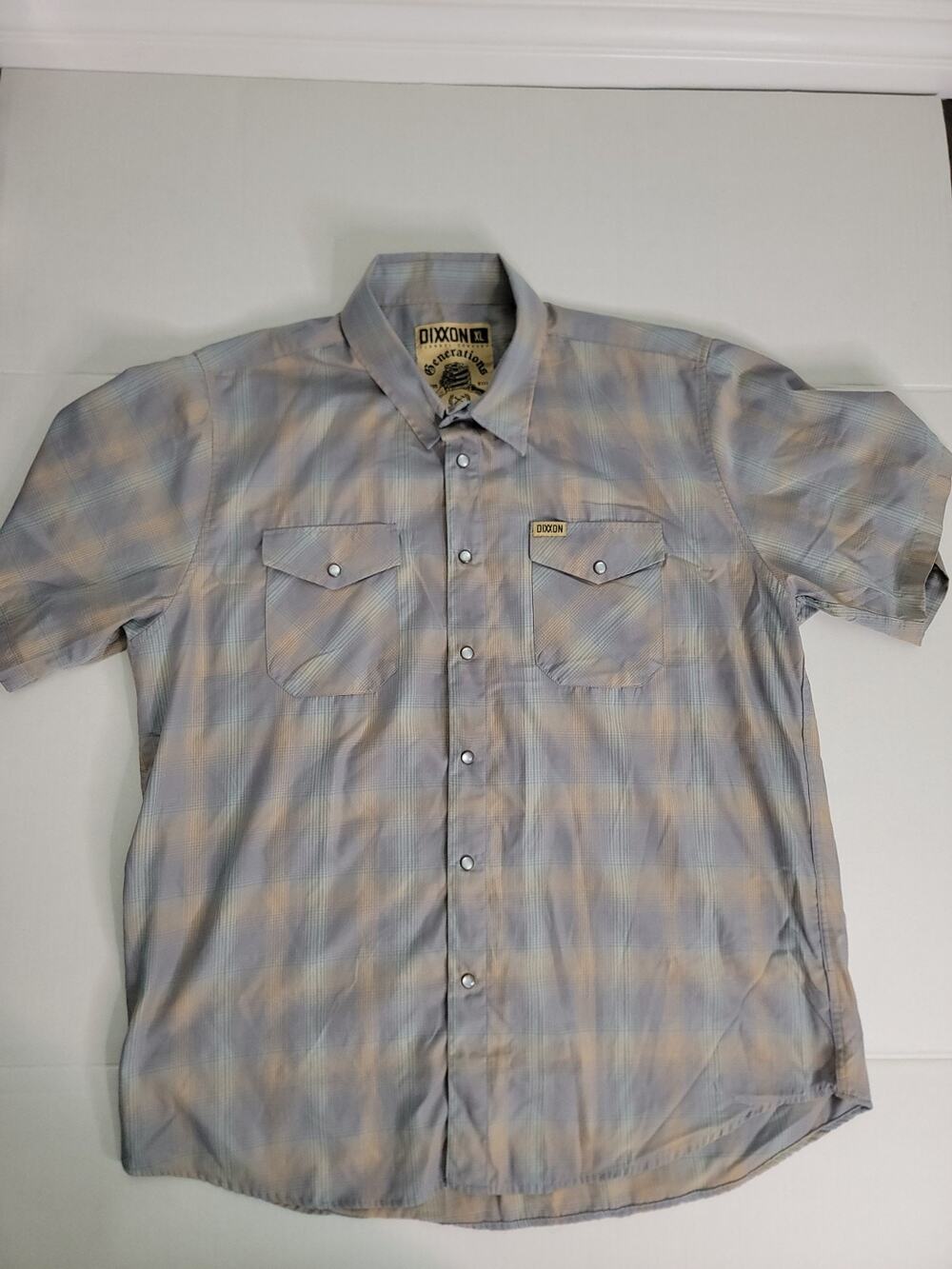 Dixxon Shirt Mens SZ XL Multicolor Plaid SS Pearl Snap Collared Bamboo Blend